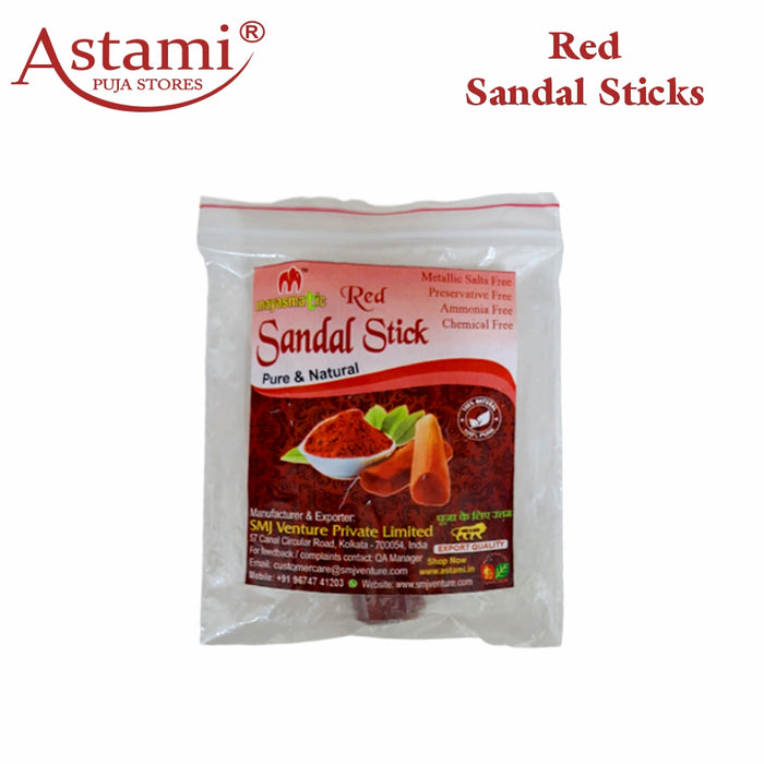 Mayasmatic Natural Red Sandalwood Sticks Scented Processed Natural Chandan | Red Sun Red Wood Lakdi for Pooja, Tilak, Havan & Beauty (21-40 Grams)