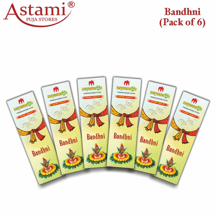 Mayasmatic Bandhni Premium Incense Sticks| Incense used for Yoga and spirituality | Fragrance of Patchouli AND LABDANUM | Pack of 6