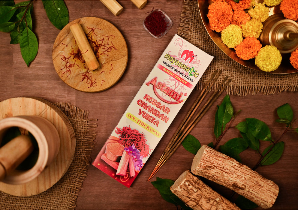 Mayasmatic Kesar Chandan Flora Agarbatti Premium Box | 100% Natural Saffron Sandalwood Fragrance Sticks | Premium & Refreshing Kesar Chandan Fragrances for Home & Meditation | Pack of 2 Box