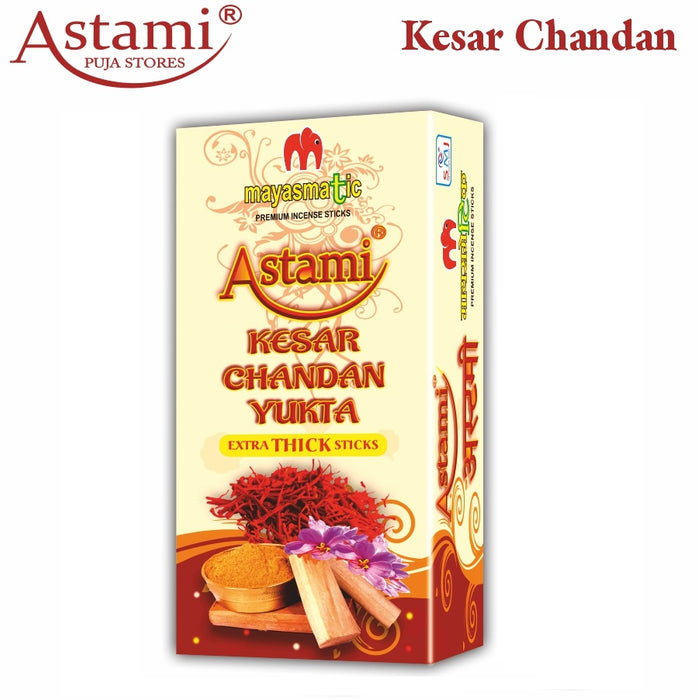 Mayasmatic Kesar Chandan Flora Agarbatti Premium 1 Dozen Box | 100% Natural Saffron Sandalwood Fragrance Sticks | Premium & Refreshing Kesar Chandan Fragrances for Home & Meditation | Pac of 12 Boxes